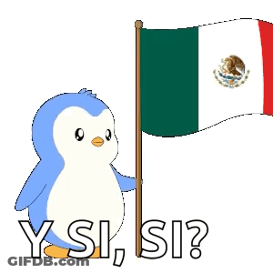 A Cartoon Penguin Is Holding A Mexican Flag And Says Y Si Si GIF
