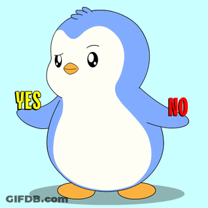 A Cartoon Penguin Is Holding A Yes And A No Sign GIF