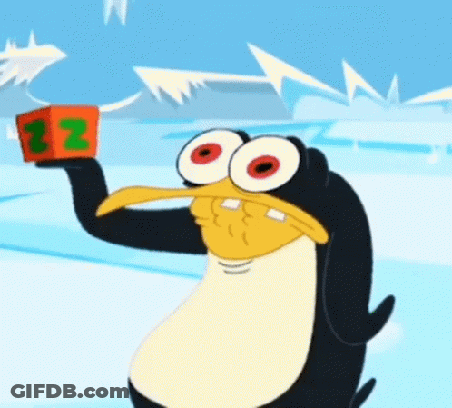 A Cartoon Penguin Is Holding Up A Red Cube With The Letter Z On It GIF