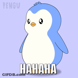 A Cartoon Penguin Is Laughing And Pointing With The Words " Hahaha " Written Below It GIF