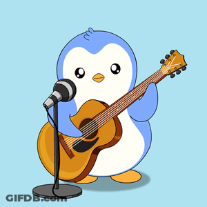 A Cartoon Penguin Is Singing Into A Microphone While Holding A Guitar GIF