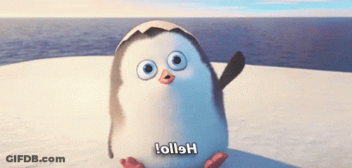 A Cartoon Penguin Is Sitting On A Snowy Surface And Says Hello ! GIF