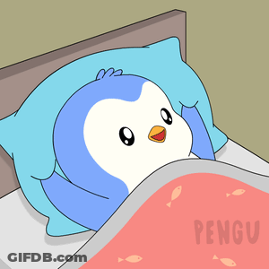A Cartoon Penguin Is Sleeping In A Bed With The Word Pengu On The Bottom GIF