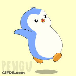 A Cartoon Penguin Is Standing In Front Of A Yellow Background That Says Pengu GIF