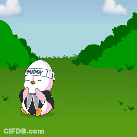 A Cartoon Penguin Is Wearing A Hat That Says Pudgy GIF