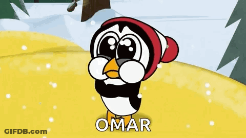 A Cartoon Penguin Is Wearing A Red Hat And Scarf In The Snow . GIF