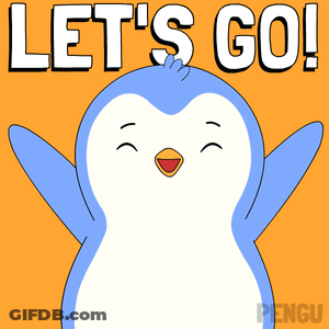 A Cartoon Penguin Says Let 'S Go With Its Arms Outstretched GIF