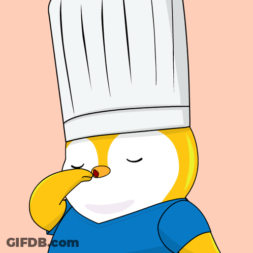 A Cartoon Penguin Wearing A Chef 'S Hat Is Waving GIF