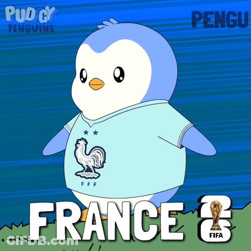 A Cartoon Penguin Wearing A France 2 Jersey GIF