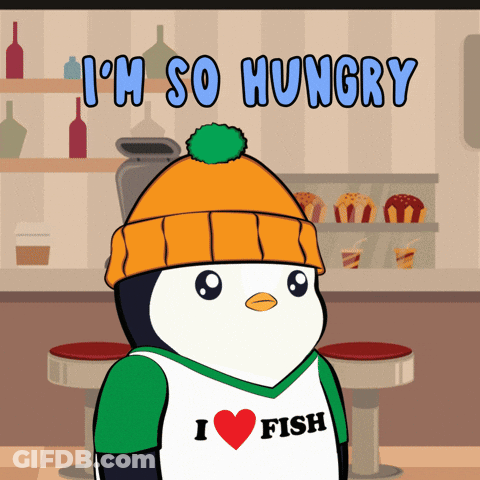 A Cartoon Penguin Wearing A Hat And A Shirt That Says I Love Fish GIF