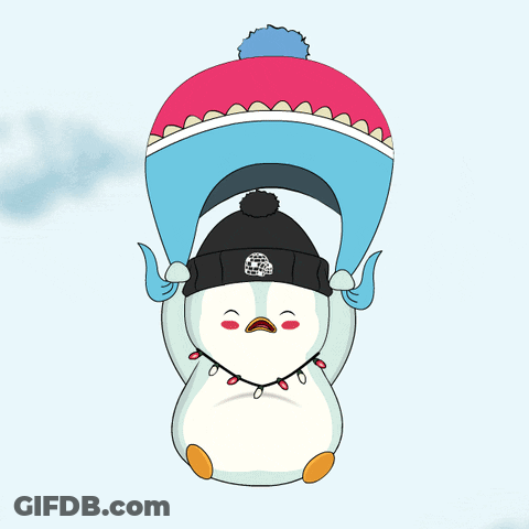 A Cartoon Penguin Wearing A Hat And Scarf GIF