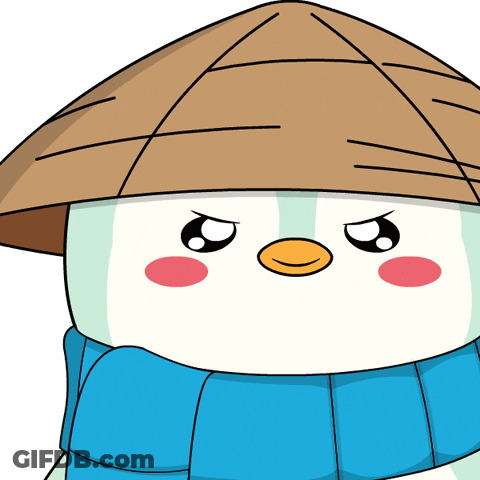 A Cartoon Penguin Wearing A Hat Is Holding A Red Card With An Arrow Pointing To The Right GIF