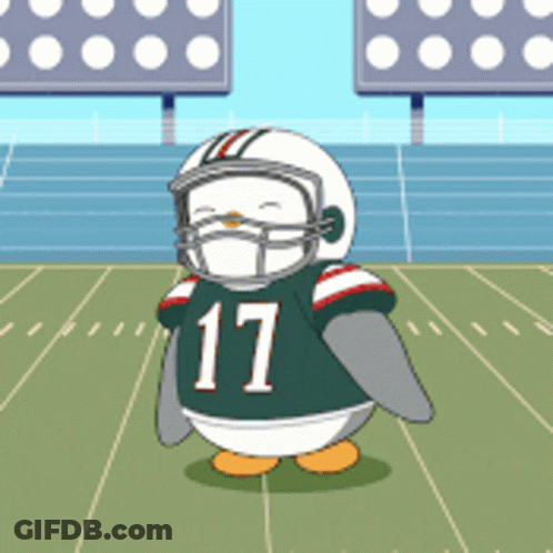 A Cartoon Penguin Wearing A Helmet And Number 17 Jersey GIF