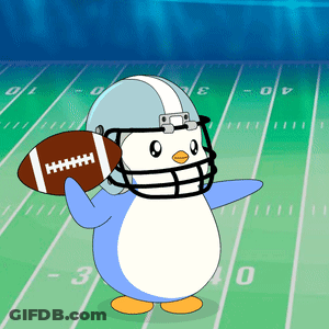 A Cartoon Penguin Wearing A Helmet Holds A Football GIF
