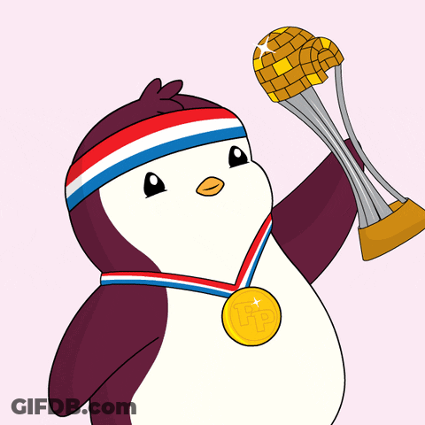 A Cartoon Penguin Wearing A Medal That Says Bp GIF
