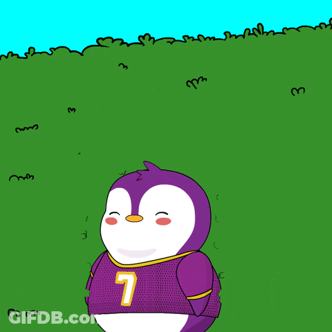 A Cartoon Penguin Wearing A Purple Jersey With The Number 7 On It GIF