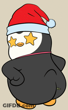 A Cartoon Penguin Wearing A Santa Hat And Star Sunglasses GIF