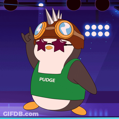 A Cartoon Penguin Wearing Sunglasses And A Helmet Named Pudge GIF
