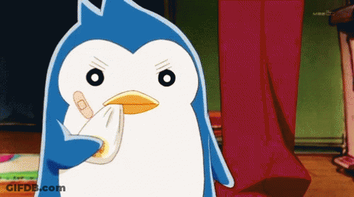 A Cartoon Penguin With A Bandage On Its Face GIF