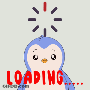 A Cartoon Penguin With A Loading Sign Above It GIF