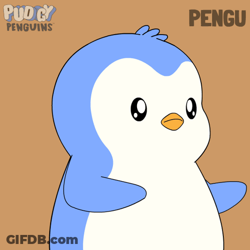 A Cartoon Penguin With A Spider On Its Head And The Name Pengu GIF