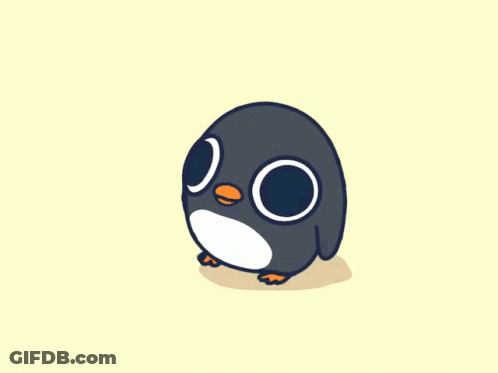A Cartoon Penguin With Big Eyes And Orange Beaks GIF