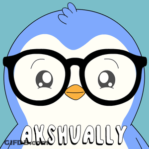 A Cartoon Penguin With Glasses And The Word Akshually Below It GIF
