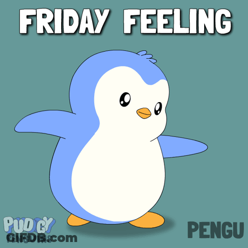 A Cartoon Penguin With The Words Friday Feeling Written Above It GIF