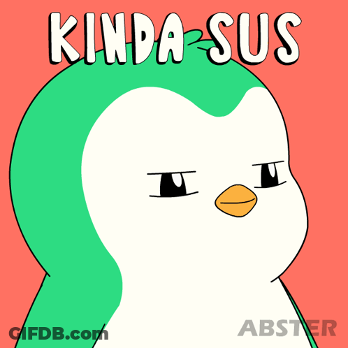 A Cartoon Penguin With The Words Kinda Sus Written Above It GIF