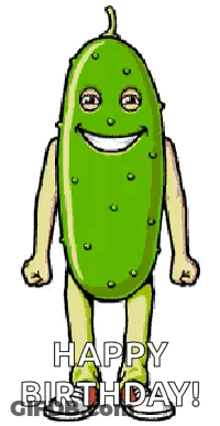 A Cartoon Pickle With Arms And Legs Is Smiling And Says Happy Birthday ! GIF