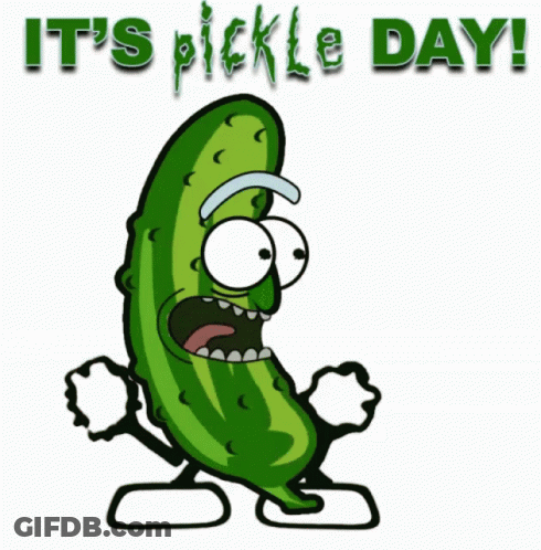 A Cartoon Pickle With The Words It 'S Pickle Day Written Above It GIF