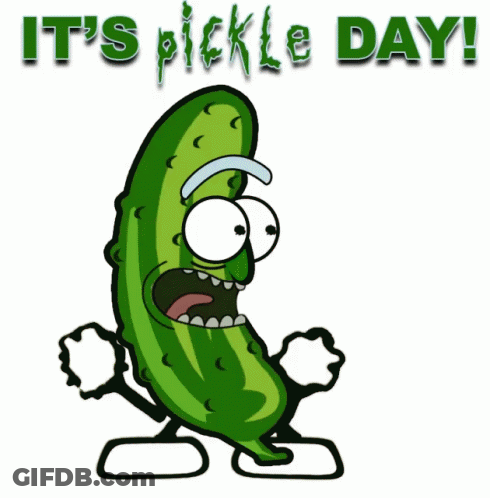 A Cartoon Pickle With The Words It 'S Pickle Day Written Above It GIF