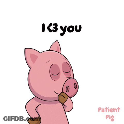 A Cartoon Pig Blowing A Kiss With The Words " I < 3 You " Above It GIF
