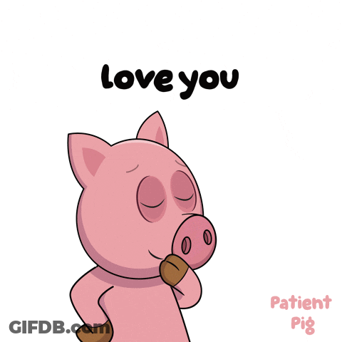 A Cartoon Pig Blowing A Kiss With The Words " Love You " Above It GIF