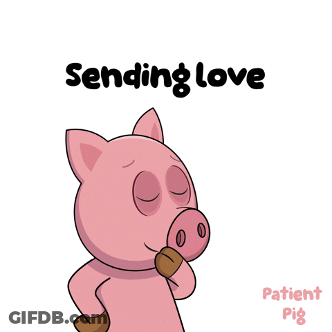 A Cartoon Pig Blowing A Kiss With The Words " Sending Love " Below It GIF