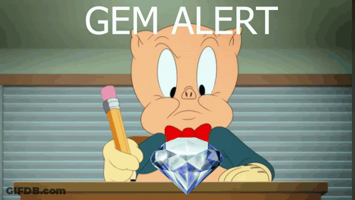 A Cartoon Pig Is Holding A Pencil And A Diamond With The Words Gem Alert Behind Him GIF