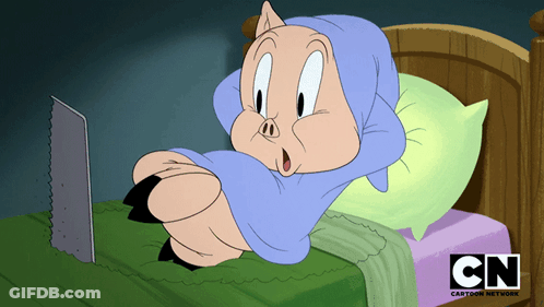 A Cartoon Pig Is Laying On A Bed With Cn Written On The Bottom GIF