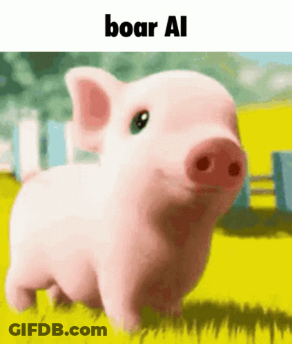 A Cartoon Pig Is Standing In A Field With The Words Boar Ai Written Above It GIF