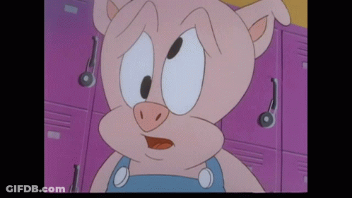 A Cartoon Pig Is Standing In Front Of A Purple Locker GIF