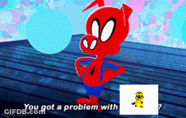 A Cartoon Pig Is Standing Next To A Picture Of A Dog And Says `` You Got A Problem With It ? '' GIF
