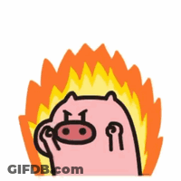 A Cartoon Pig Is Surrounded By Flames And Is Looking Angry GIF