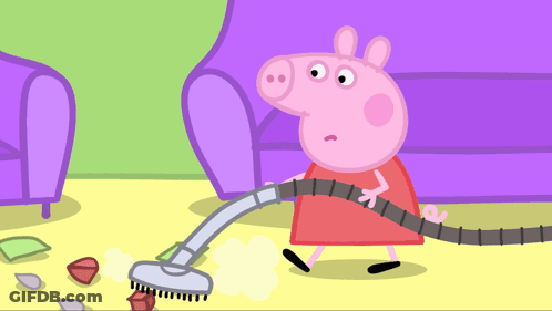 A Cartoon Pig Is Using A Vacuum Cleaner On The Floor GIF