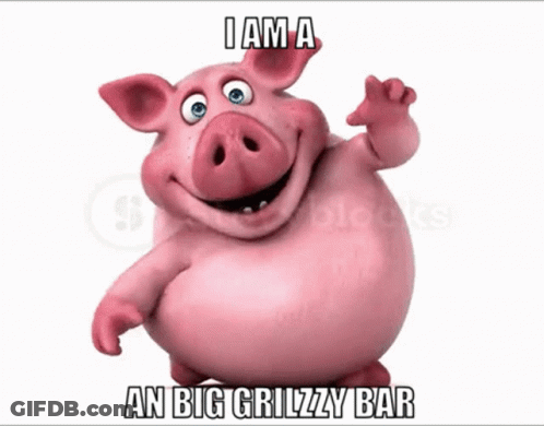 A Cartoon Pig Is Waving And Says I Am A Big Grizzly Bar GIF