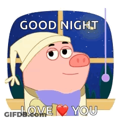 A Cartoon Pig Is Wearing A Hat And Scarf And Saying Good Night . GIF