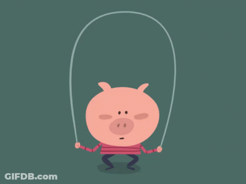 A Cartoon Pig Jumping A Jump Rope On A Dark Green Background GIF