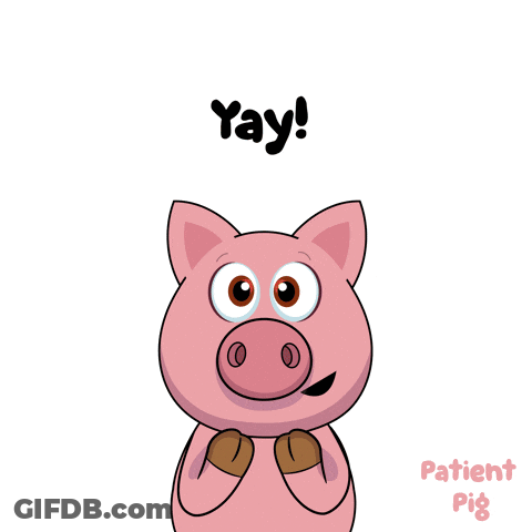 A Cartoon Pig Says Yay And Yes GIF