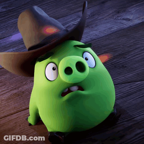 Surprised Cartoon Pig In Cowboy Hat GIF