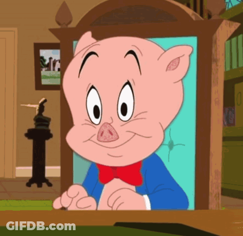 A Cartoon Pig Wearing A Red Bow Tie Is Smiling GIF
