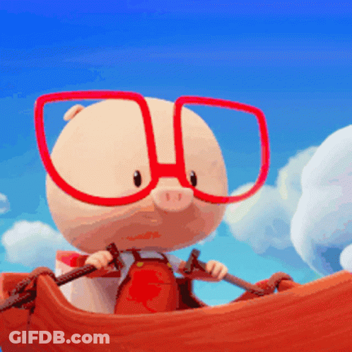 A Cartoon Pig Wearing Red Glasses Is In A Boat GIF