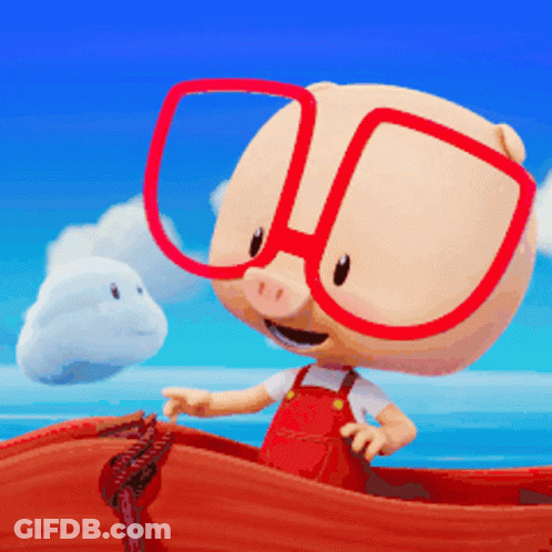 A Cartoon Pig Wearing Red Glasses Is In A Red Boat GIF